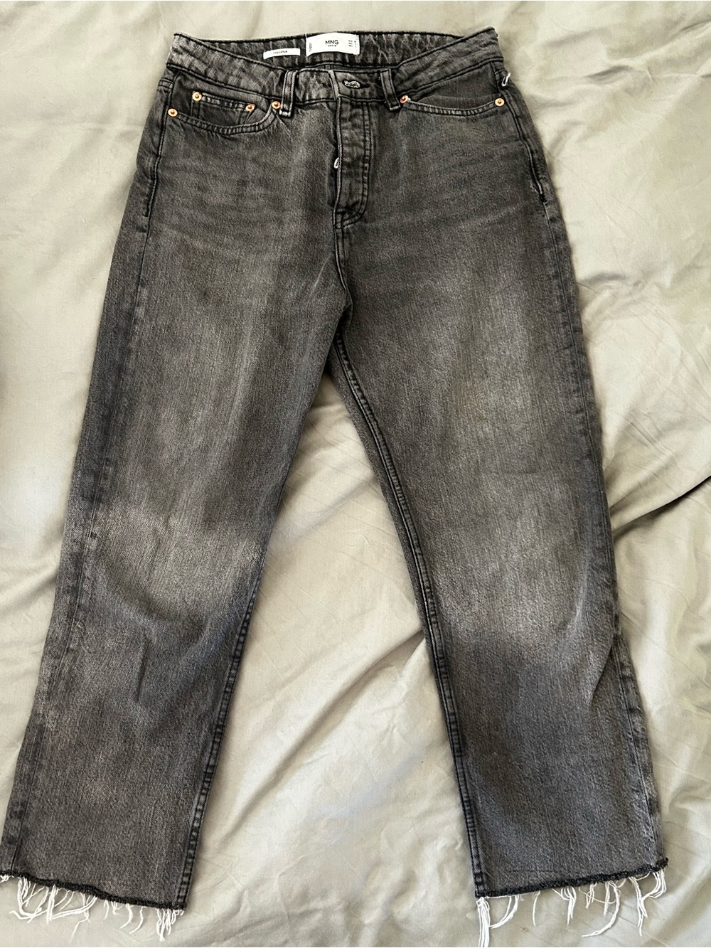 Mango Black Washed Cropped Ankle Jeans